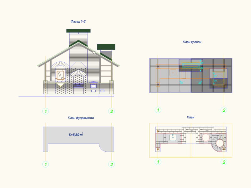 Outdoor Brick Barbecue DWG Plan with Elevation and Foundation Views