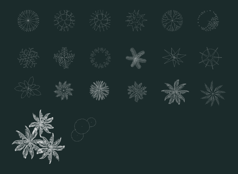 Landscape tree and palm plan view CAD blocks