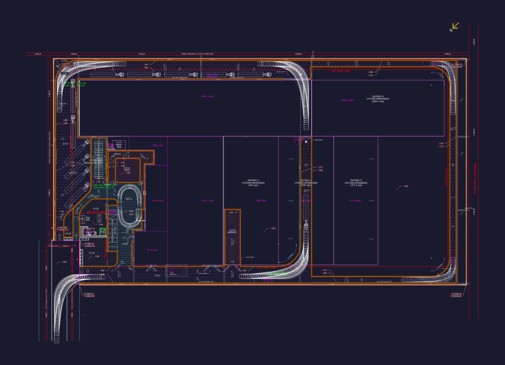 CAD drawing showing perimeter fence elevations, sections, and site plan details for pre-cast and BRC fencing.