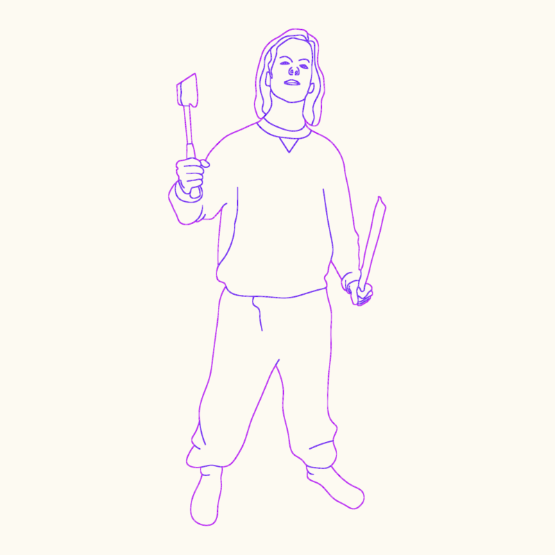 Person with long hair and weapons character silhouette