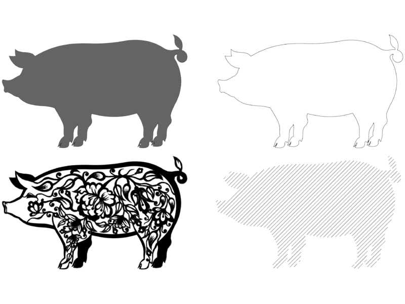 Pig Silhouette With Decorative Floral Pattern 2D DWG Block