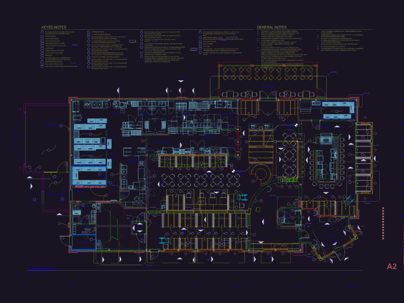 Pizza Hut architectural floor plan with kitchen prep and bar areas