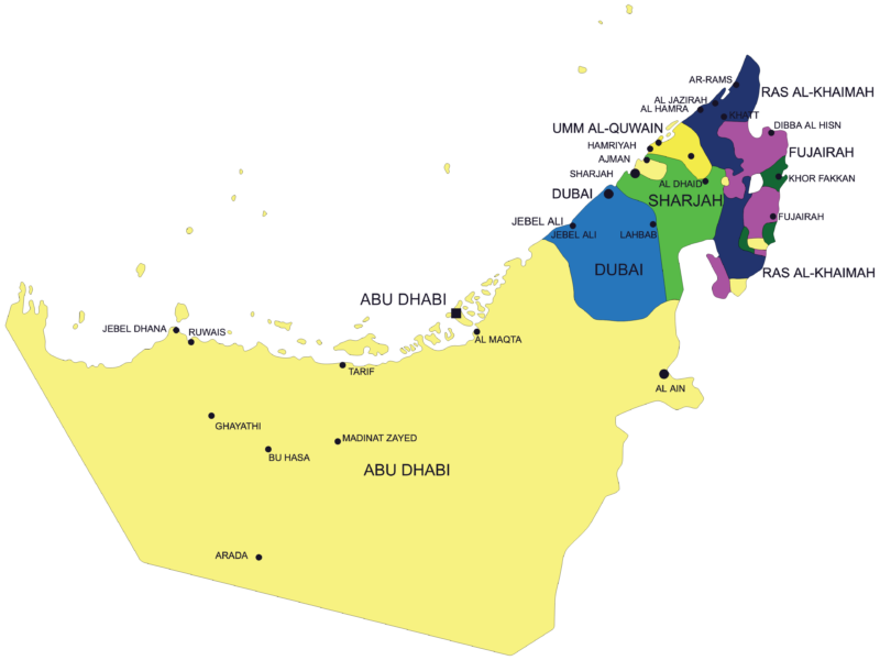 United Arab Emirates Map with Cities