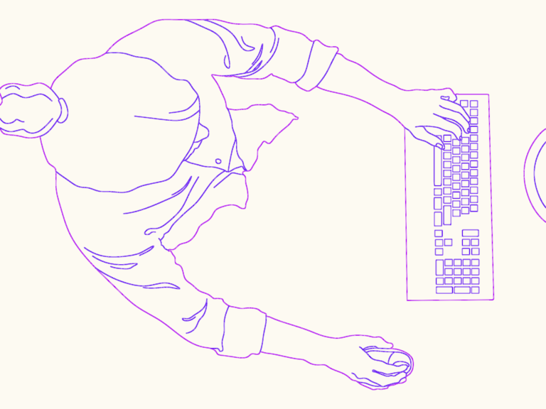 Plan view CAD block showing a person at a desk with a keyboard and mouse.