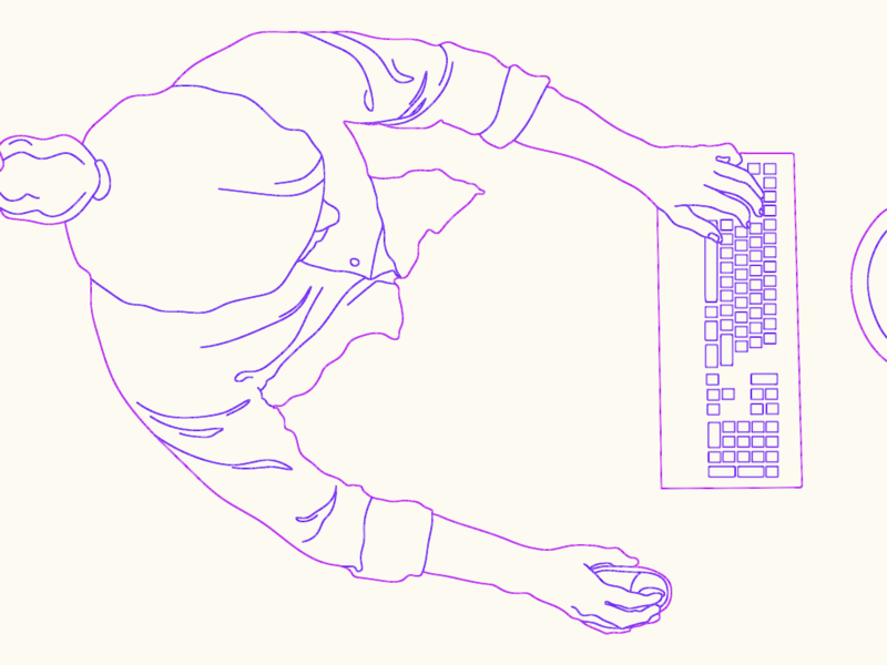 Plan View Person Working at Computer Desk CAD Block
