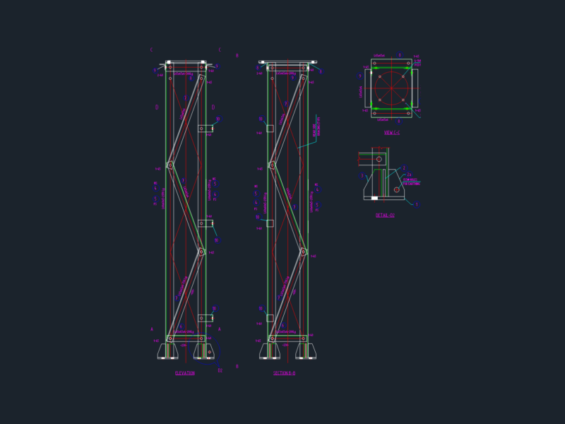 33kV LA Supporting Structure DWG with Base Plate and Foundation Details