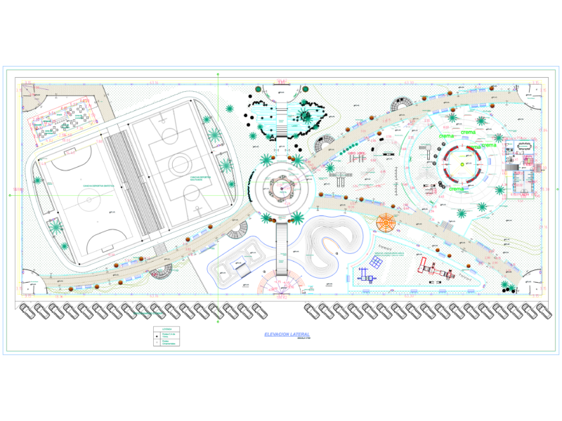 Recreational Park Design with Sports Courts and Playground Area