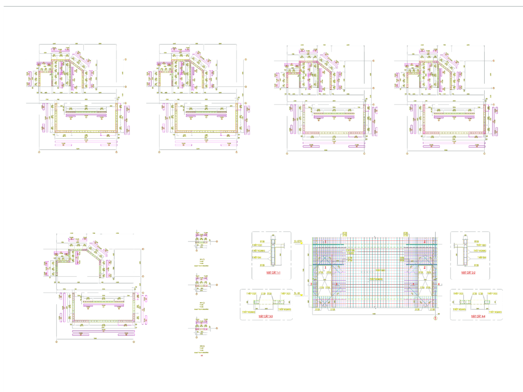 Structural CAD drawing of reinforced concrete wall reinforcement sections and rebar schedules.