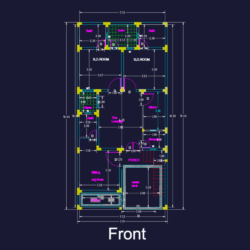Residential House Plan Featuring Two Bedrooms and Dedicated Mosque Area