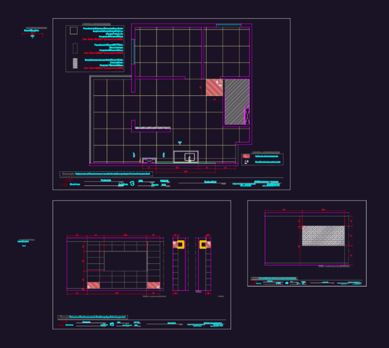 Complete apartment interior design CAD drawing set showing floor plans, lighting layouts, and custom joinery details.