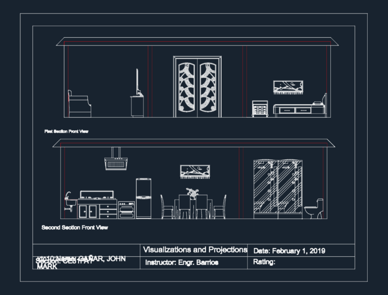 Residential interior section and elevation DWG