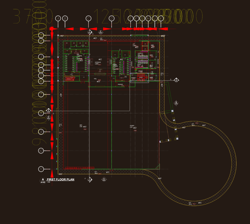Ground floor architectural plan of a hypermarket showing retail hall, cafe units, and car service center.