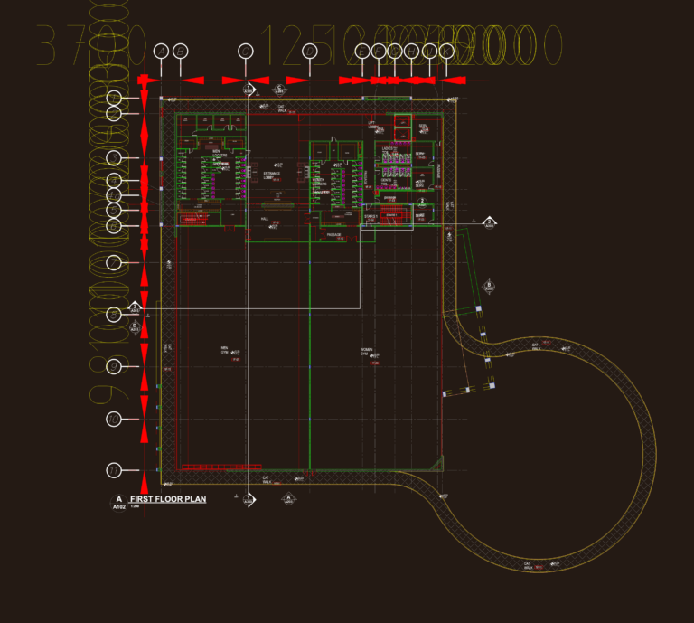 Ground floor architectural plan of a hypermarket showing retail hall, cafe units, and car service center.
