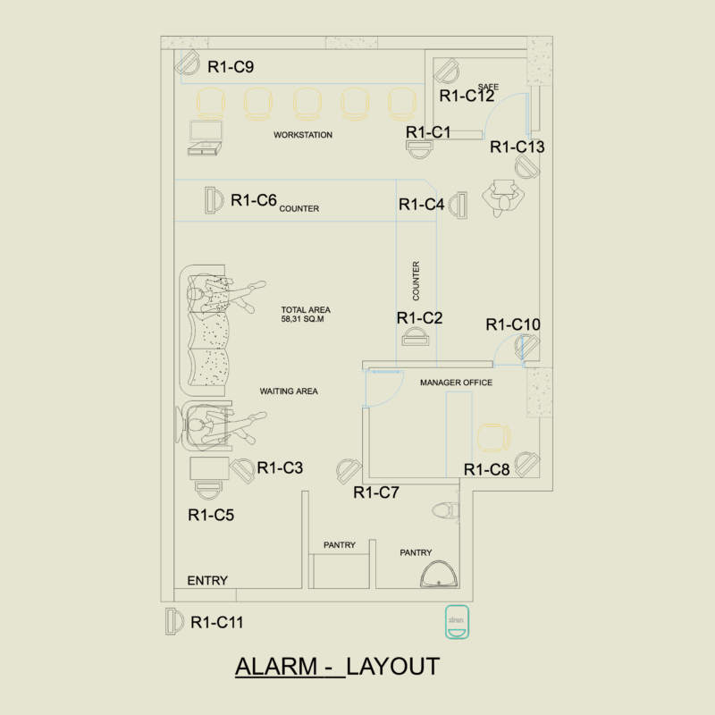 Win Jewellery Store Floor Plan and Alarm System Layout