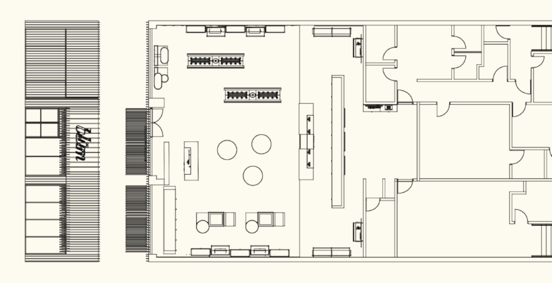 Retail Showroom Architectural Floor Plan and Furniture Layout