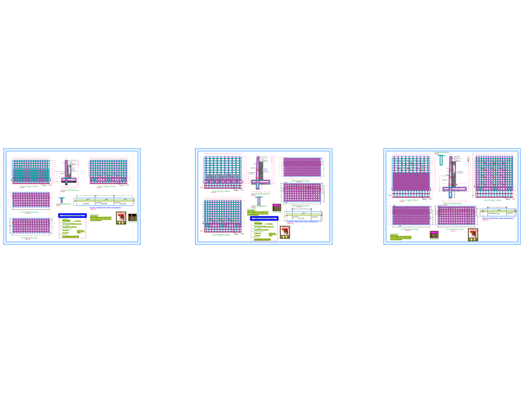 Structural CAD drawing showing reinforcement details and sections for a concrete retaining wall with drainage.