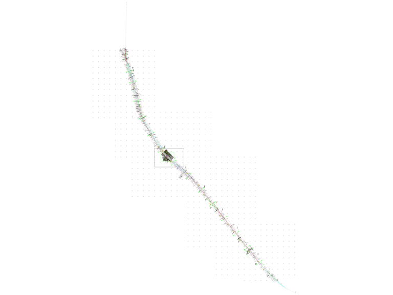 Topographic survey and civil engineering plan for a bridge and road alignment.