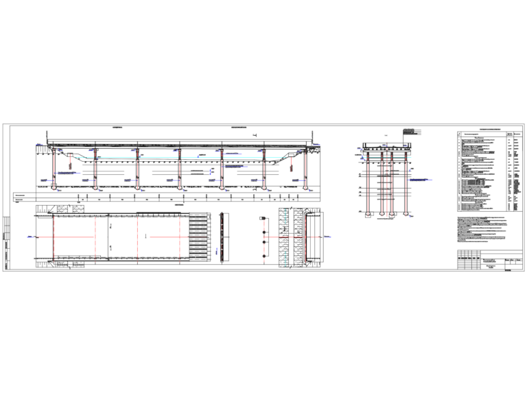 Technical bridge CAD drawing with longitudinal elevation, cross-sections, and 1500mm bored pile foundation details.