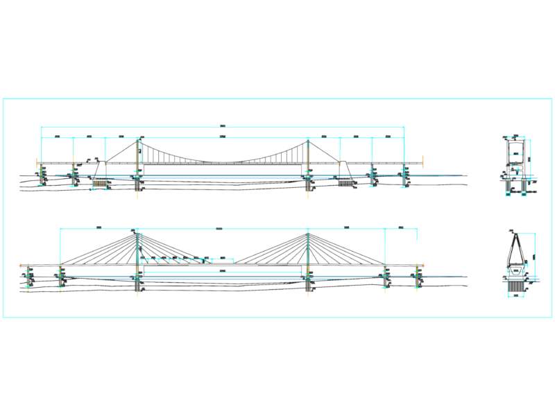 Cable-Stayed Bridge Elevation and Sections