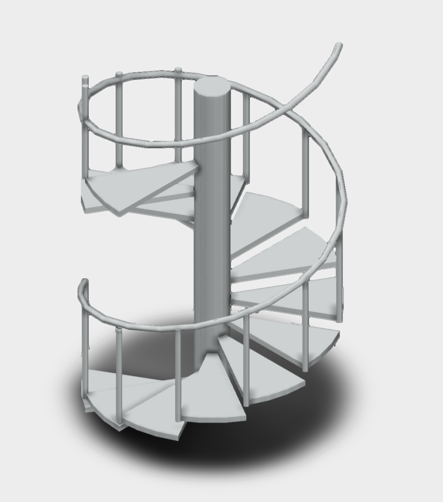 Top view wireframe of a 3D rolling spiral staircase model.