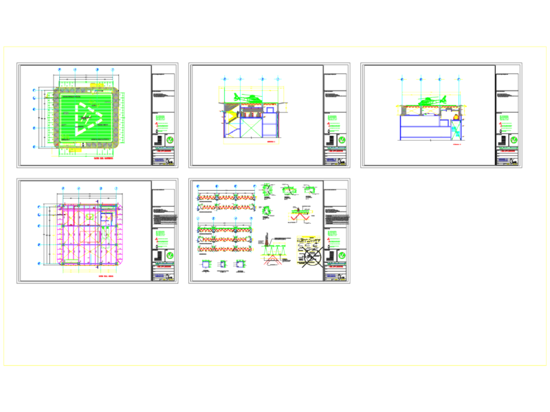 Rooftop heliport plan with sections and structural details