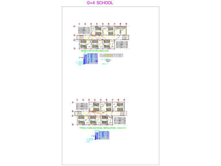 Electrical floor plan and load schedules for a G+4 school building.