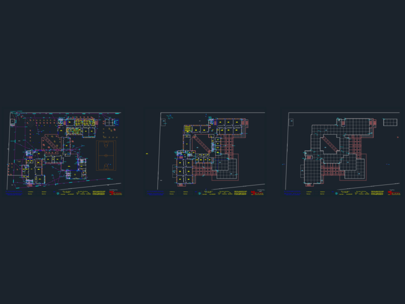 School drainage layout plan with ground, first and roof plans