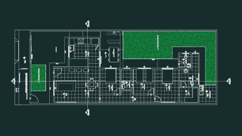 Residential house plan with sections and elevations