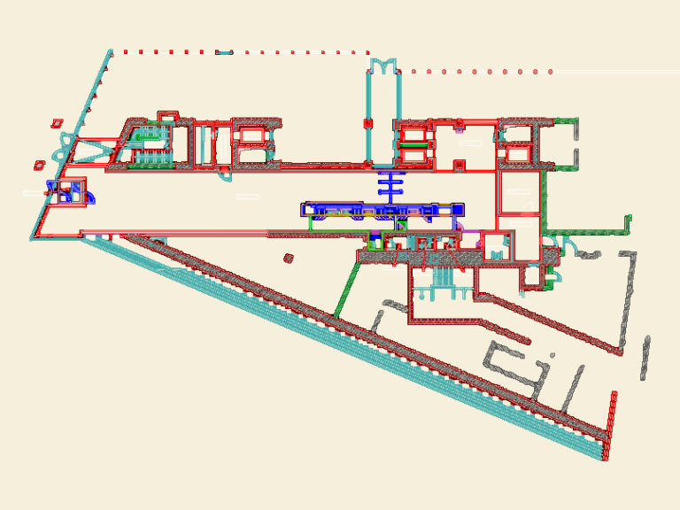 CAD floor plan showing the ground floor layout of the Berlin Central Station Bügelbauten.