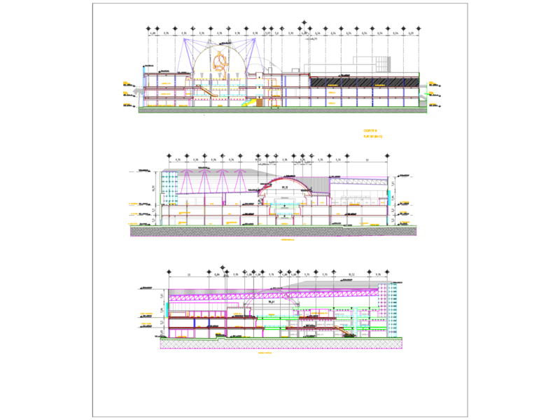 Shopping Mall Section Drawings with Atrium Details