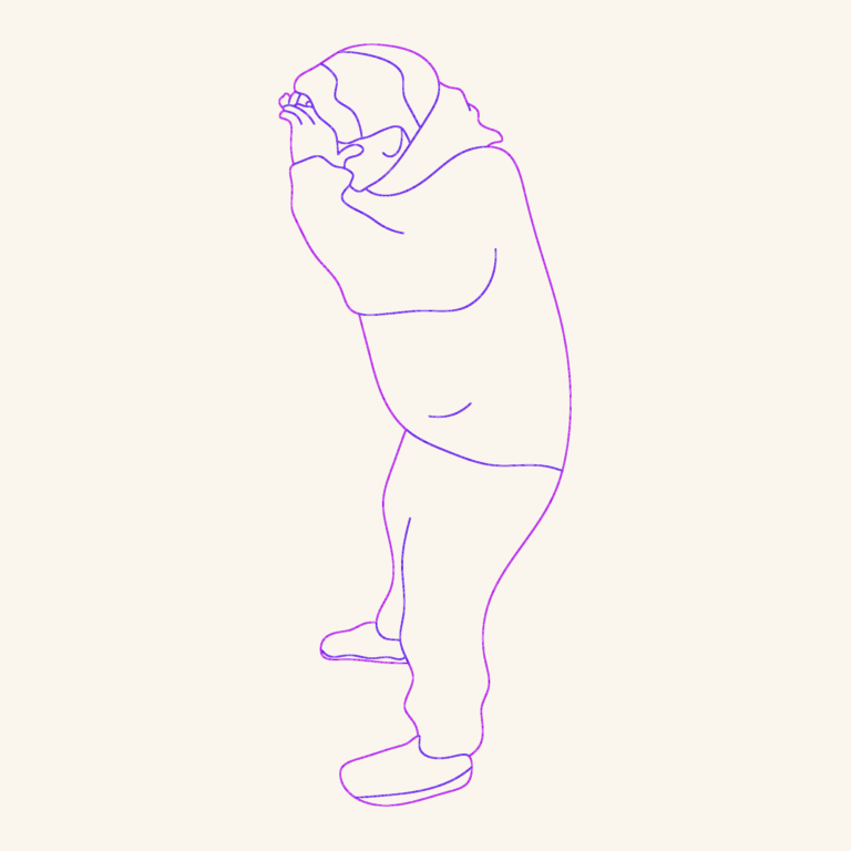 2D CAD drawing of a man in a hoodie leaning forward with hands cupped to look through a window.