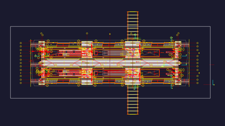 Technical CAD plan showing the walkway and technical levels of a São Paulo metro station with escalators and stairs.