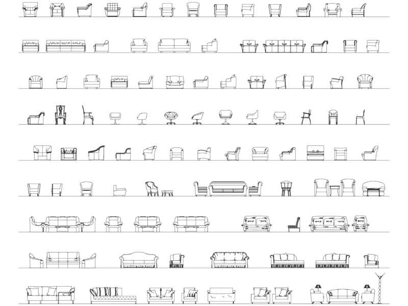 Sofa and Armchair Seating Elevation CAD Block Set for Interior Design Projects
