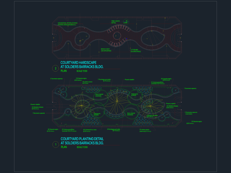 Soldiers Barracks Courtyard Planting Plan DWG
