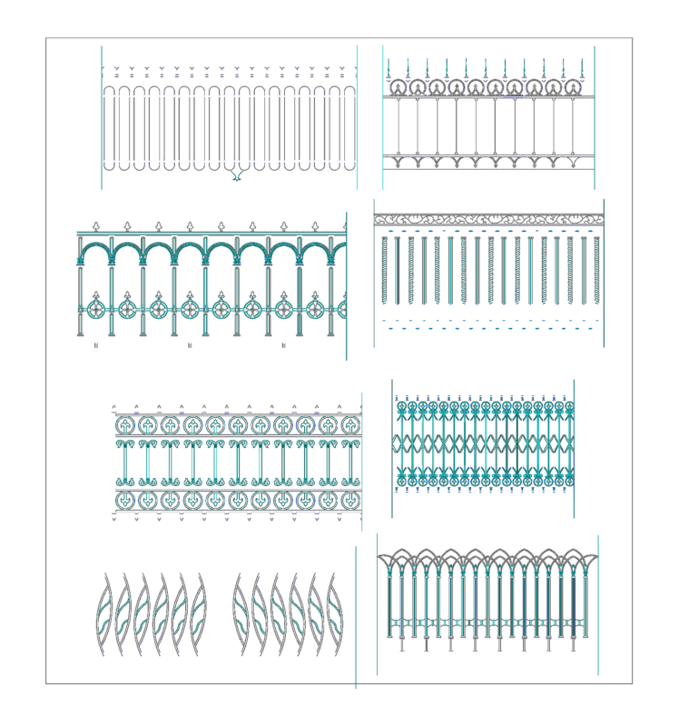 Ornate Stair Handrail and Balustrade Detail Elevation Drawings