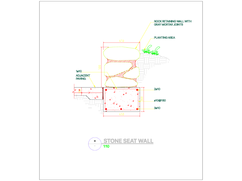 Stone Seat Wall Section Detail with Footing