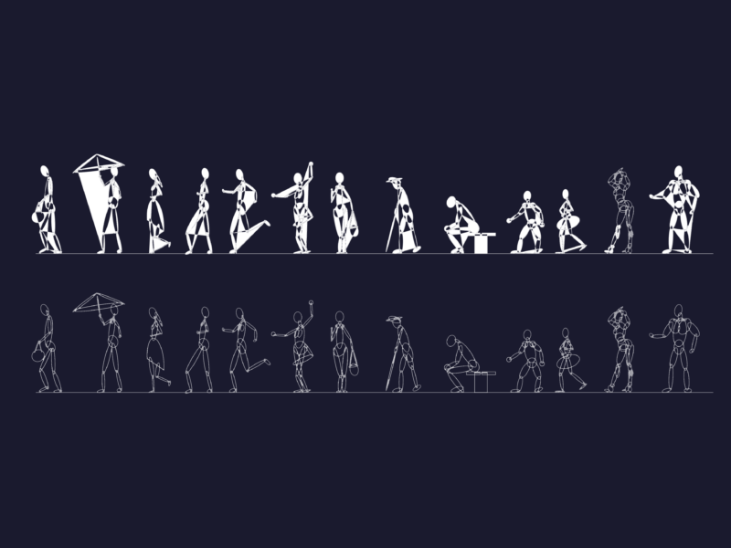 Stylized geometric human figures for elevations