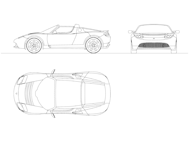 Tesla Roadster 2010 CAD Plan and Elevations