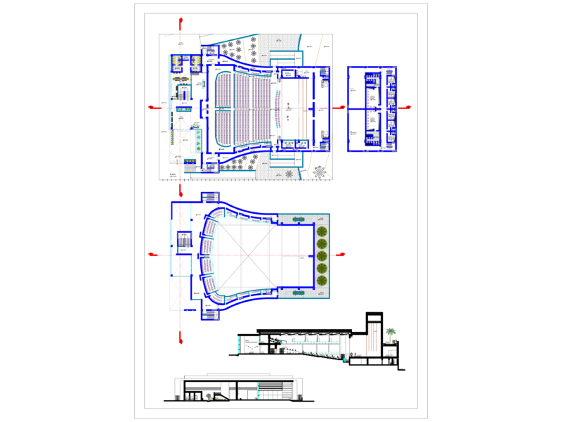 Theater Design Plan Elevation and Section DWG for Cultural Center Project