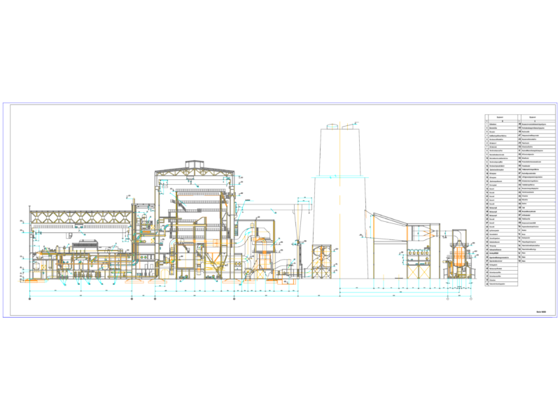 Thermal Power Station 1000MW Elevation and Section Drawing