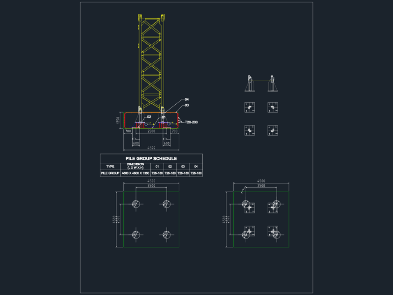 Tower Crane Foundation Pile Cap Section and Schedule