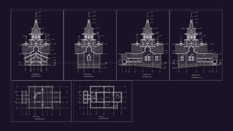 Traditional Wooden Stave Church DWG Set Including Floor Plans and Elevations