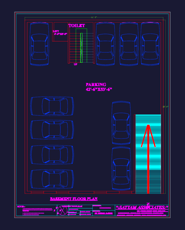 Basement Parking Floor Plan CAD with Lift & Toilet