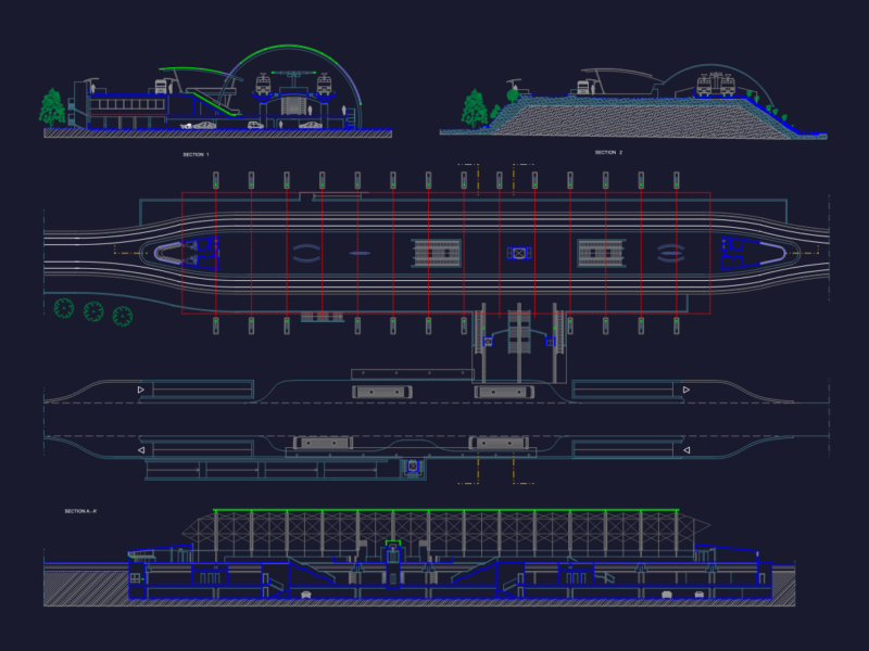 Multi-Level Metro Station Architectural Plan and Section Set