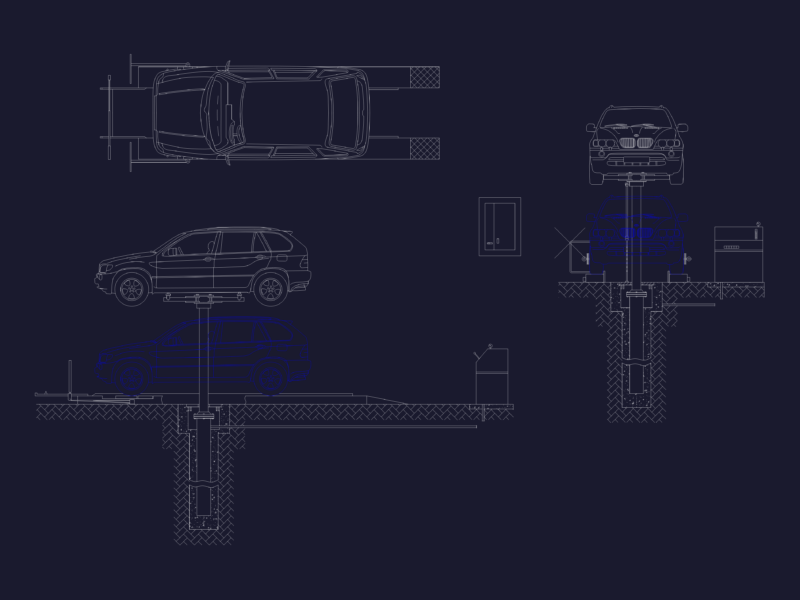 Automotive In-Ground Hydraulic Car Lift Details and Plan