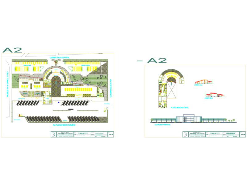 Bus Terminal Project with Floor Plans Sections and Main Elevation
