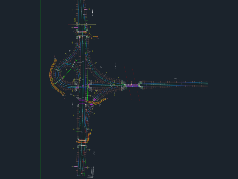 Trumpet interchange layout with expressway drainage system