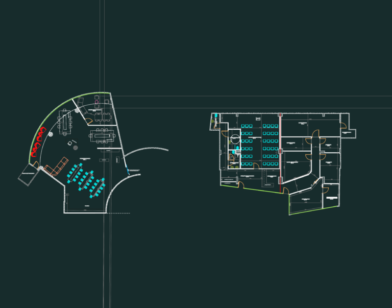 Architectural floor plan of a technical laboratory featuring CAD-CAM, 3D printing, and ceramic workshop rooms.