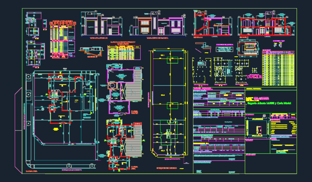 Full residential municipal submission set showing architectural plans, sections, and structural slab details.