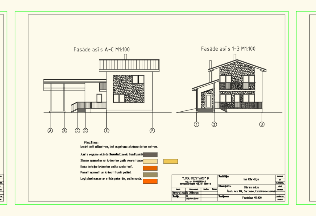 Architectural CAD sheets for a two-story garden cottage including floor plans, sections, and house elevations.